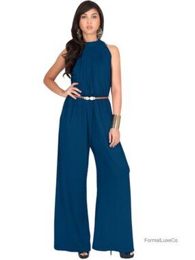 Sleeveless Wide Leg Jumpsuit Halter Cocktail Pantsuit Romper Plus Size